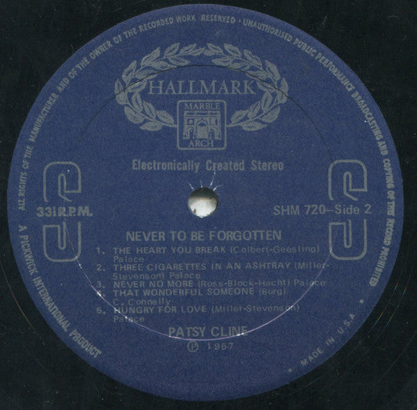 Patsy Cline - Never To Be Forgotten - Lp