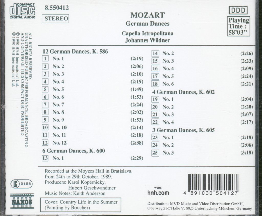 Capella Istropolitana, Johannes Wildner - Mozart - German Dances - Cd