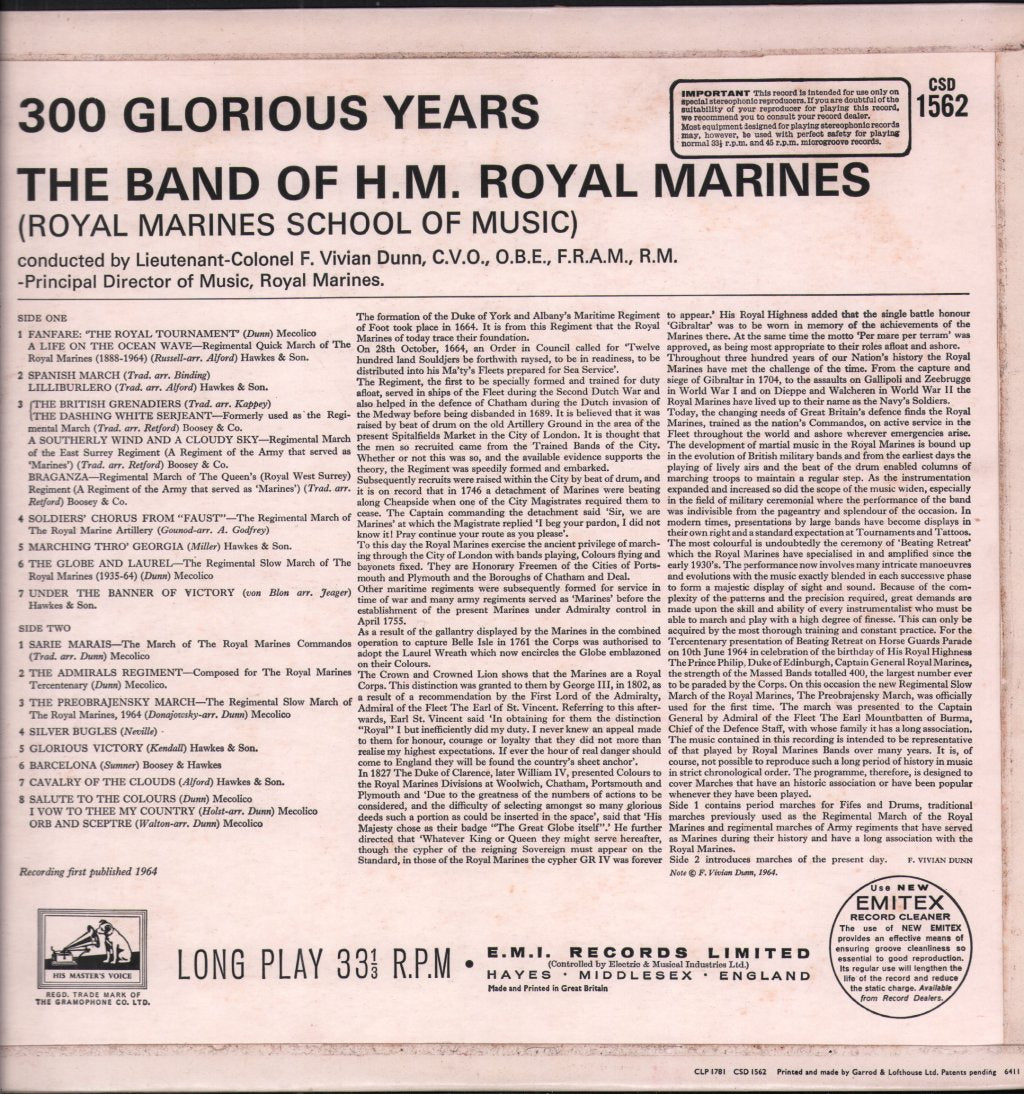 Band Of H.M. Royal Marines, Portsmouth - 300 Glorious Years - Lp