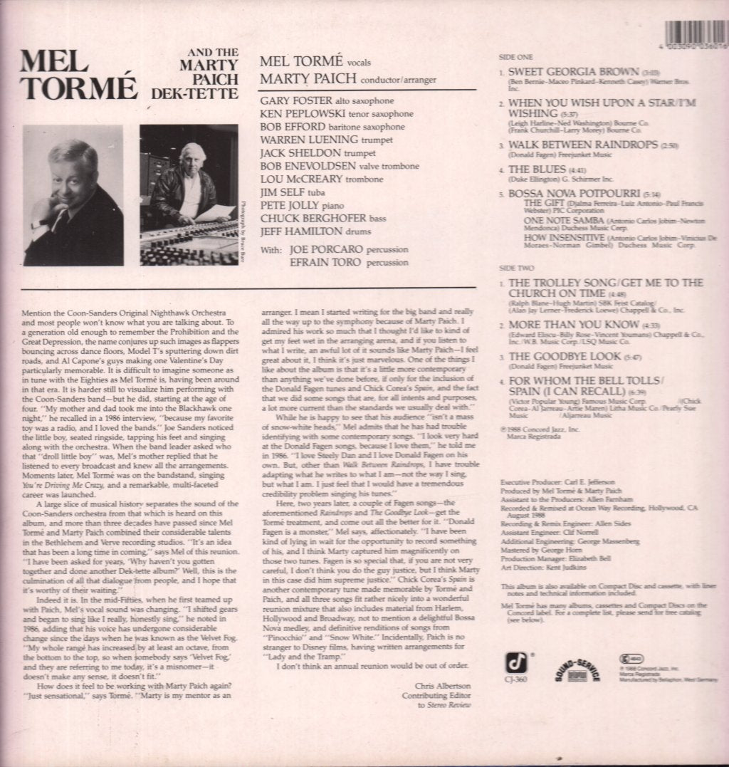 Mel Torme And The Marty Paich Dek-Tette - Reunion - Lp