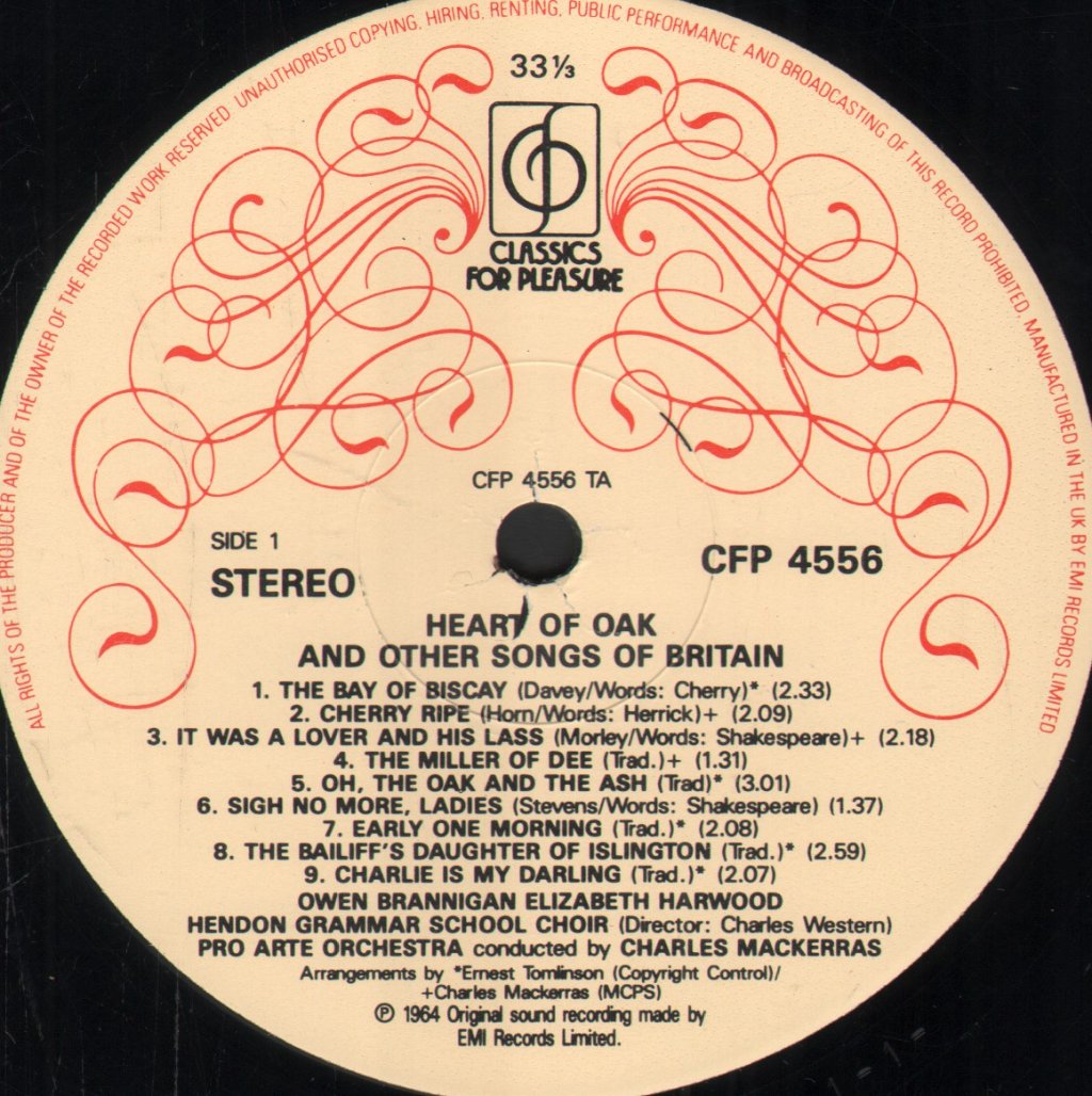 Owen Brannigan / Elizabeth Harwood / Sir Charles Mackerras / Pro Arte Orchestra - Heart Of Oak & Other Songs Of Britain - Lp