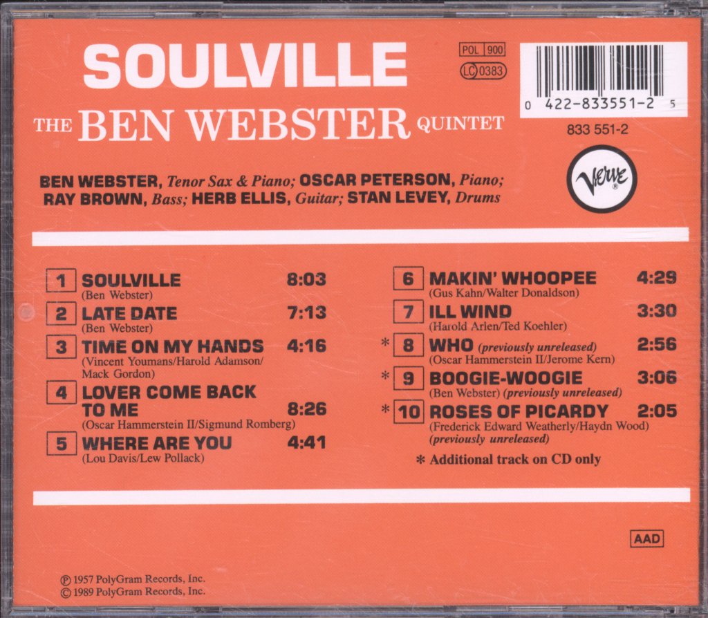 Ben Webster Quintet - Soulville - Cd