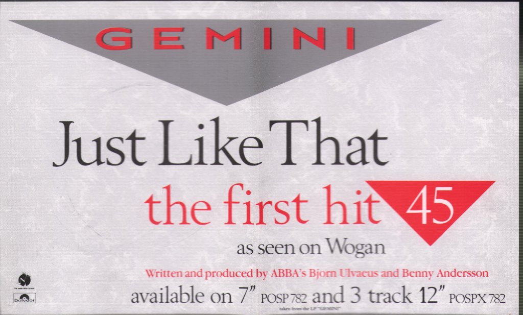 Gemini (80'S Group) - Just Like That - 7 Inch