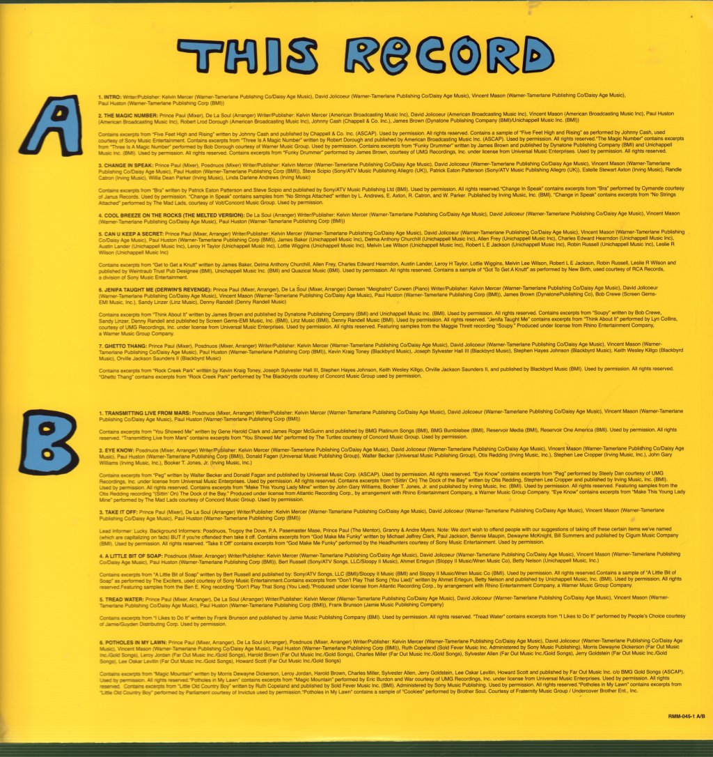 De La Soul - 3 Feet High And Rising (Yellow Vinyl) - Double Lp