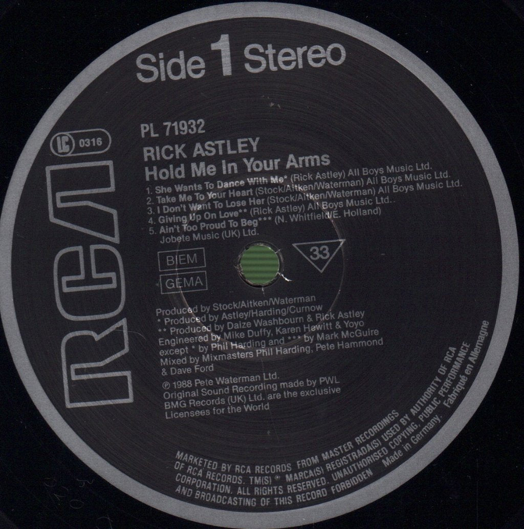 Rick Astley - Hold Me In Your Arms - Lp