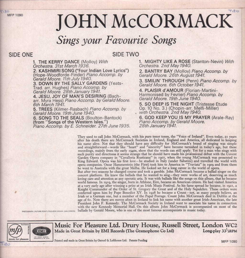 John McCormack - Great John McCormack sings your favourite songs - Lp