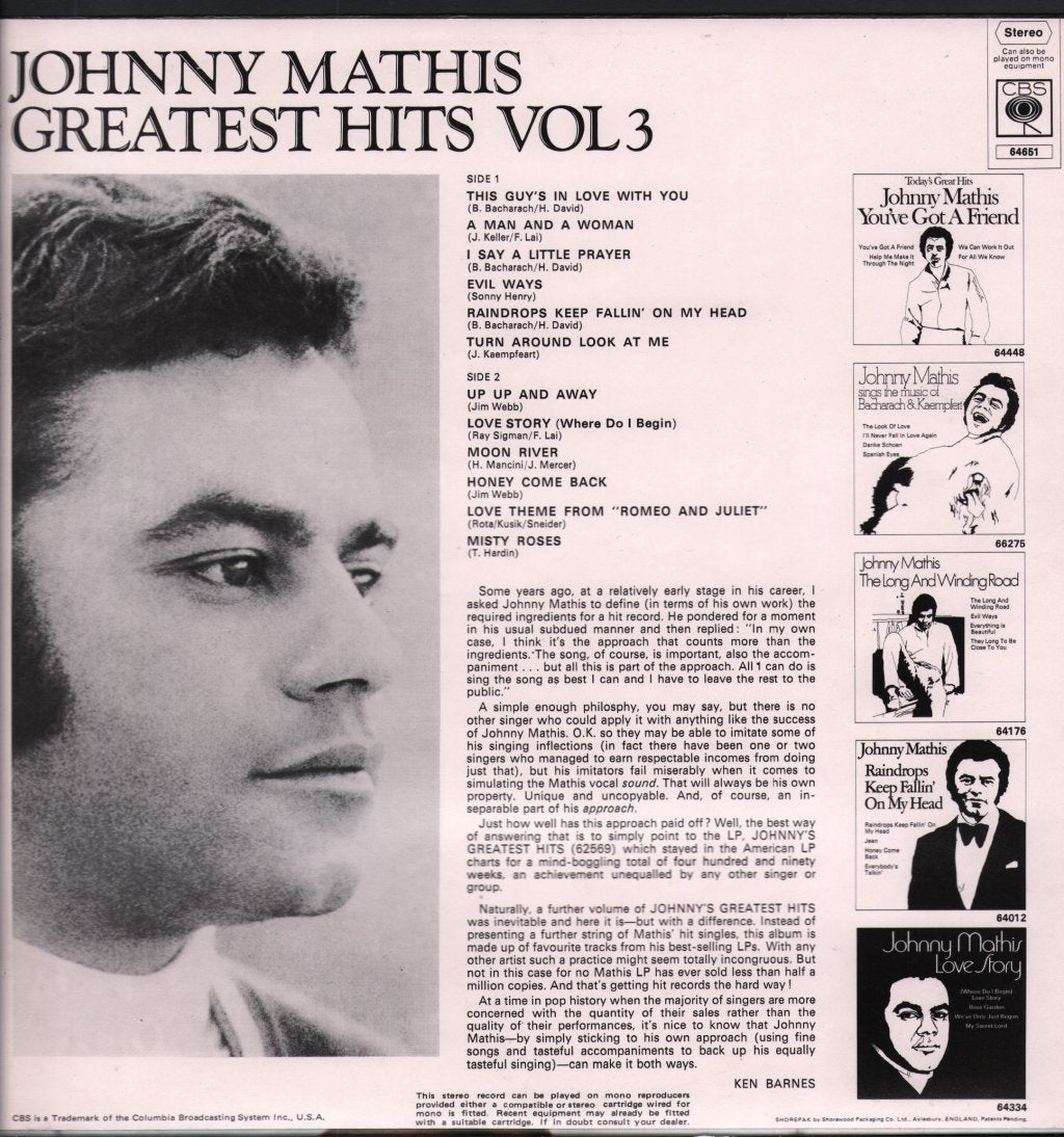 Johnny Mathis - Greatest Hits Vol. 3 - Lp