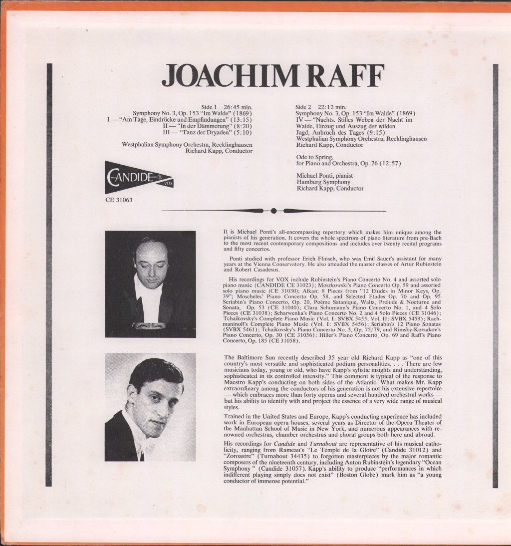 Westphalian Symphony Orchestra / Michael Ponti - Joachim Raff - Symphony No.3 / Ode To Spring - Lp