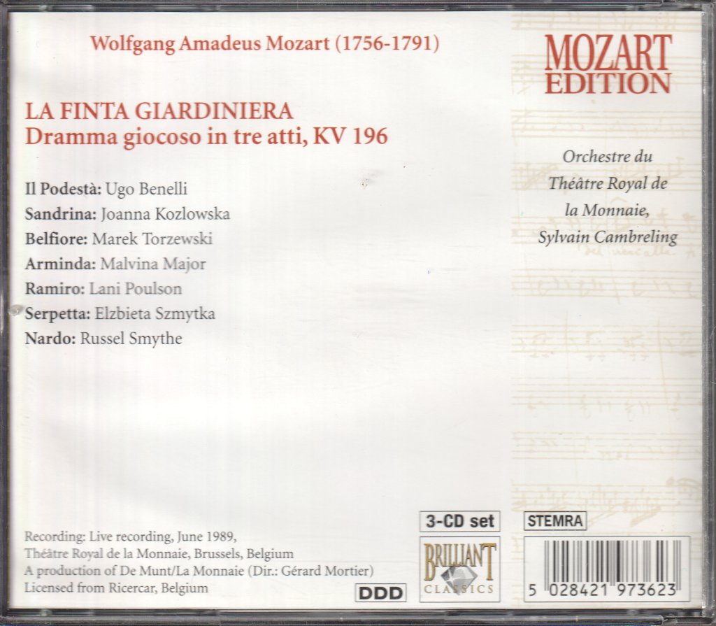 Orchestra du Theatre Royal de La Monnaie, Sylvain Cambreling - Mozart - La Finta Giardiniera - Cd Set