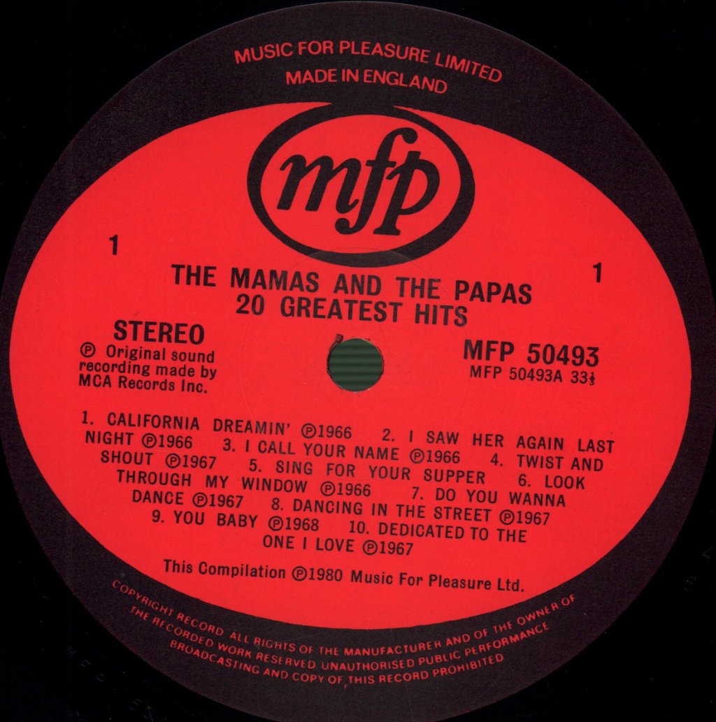 Mamas And The Papas - 20 Greatest Hits - Lp