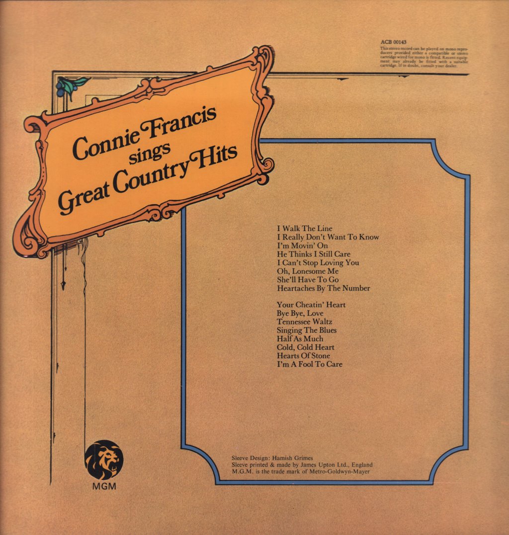 Connie Francis - Sings Great Country Hits - Lp