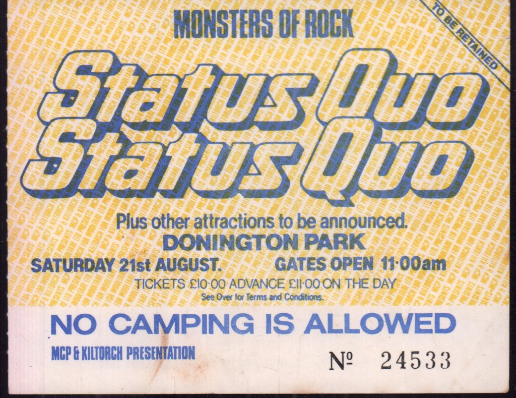 Status Quo - Monsters Of Rock Donington 21St August - Ticket