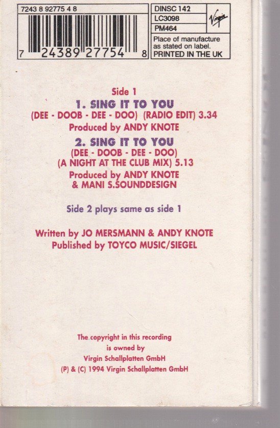 Lavinia Jones - Sing It To You (Dee-Doob-Dee Doo) - Cassette