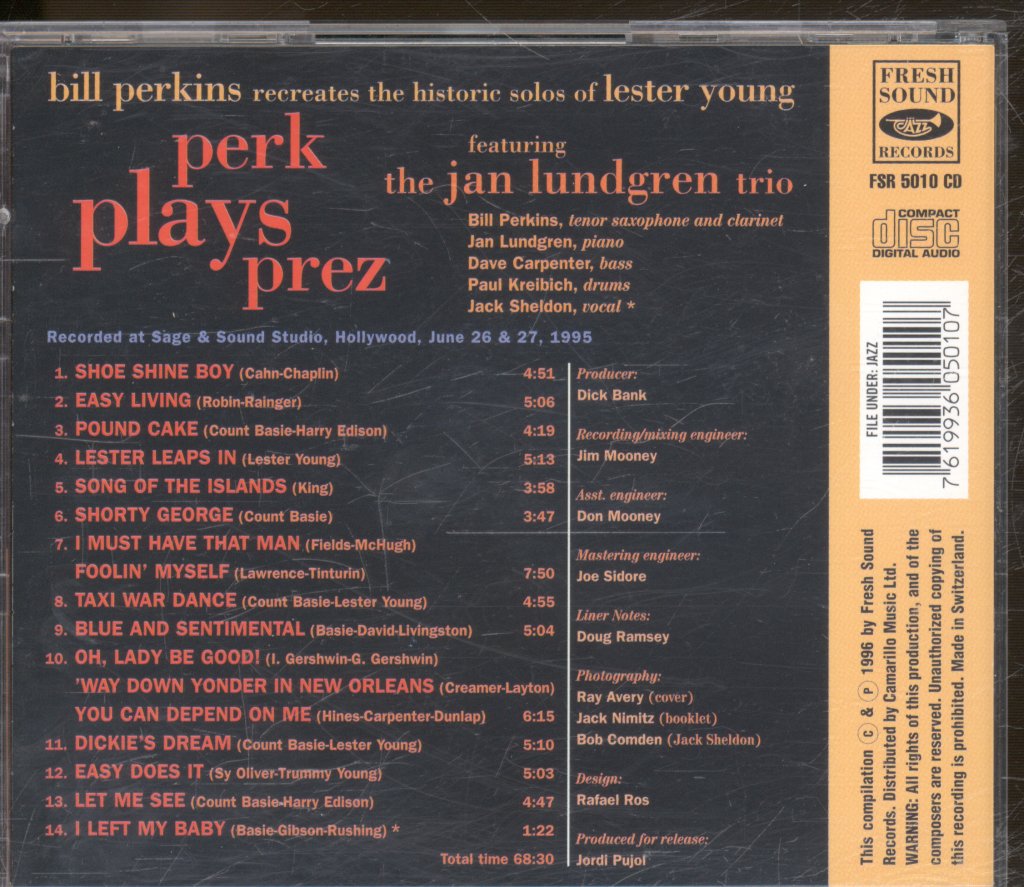 Bill Perkins Featuring The Jan Lundgren Trio - Perk Plays Prez - Cd