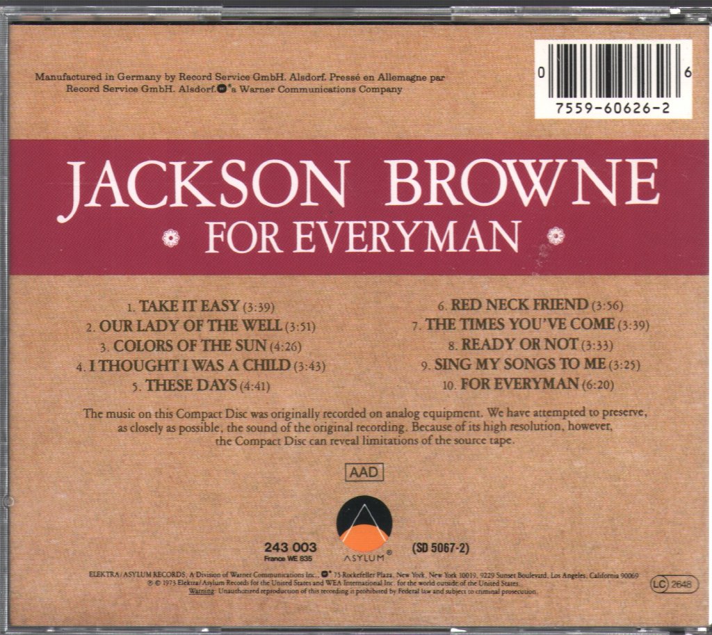 Jackson Browne - For Everyman - Cd