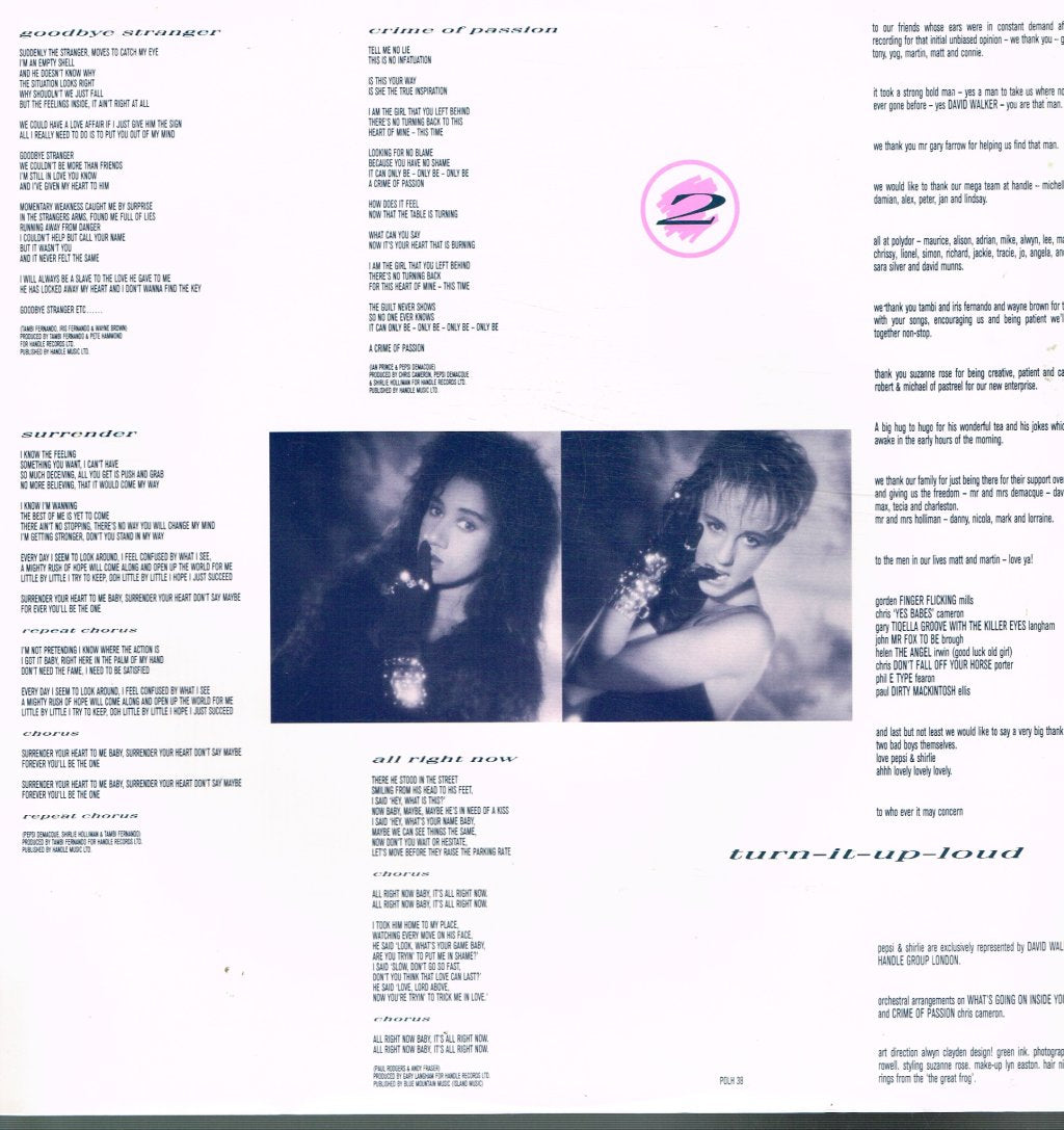 Pepsi And Shirlie - All Right Now - Lp