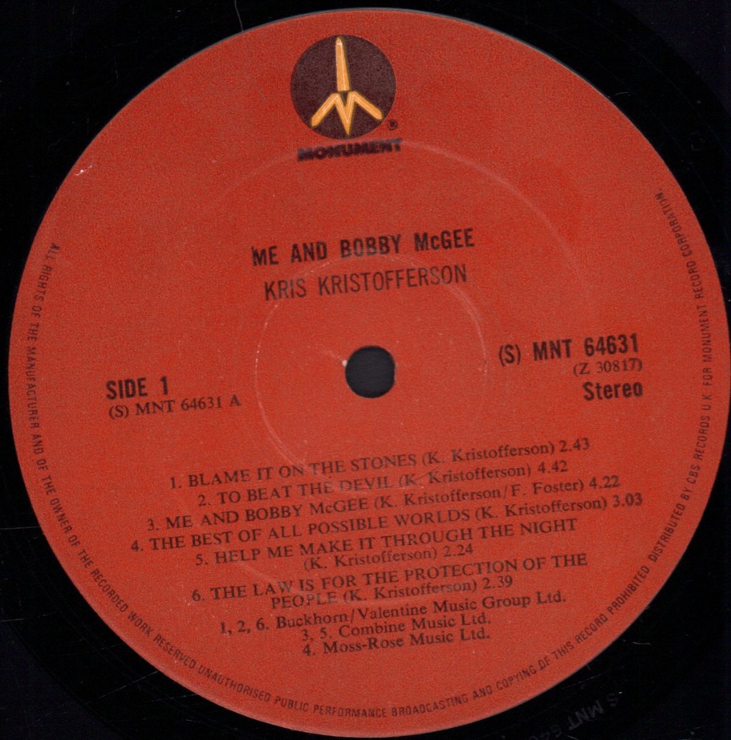 Kris Kristofferson - Me And Bobby McGee - Lp