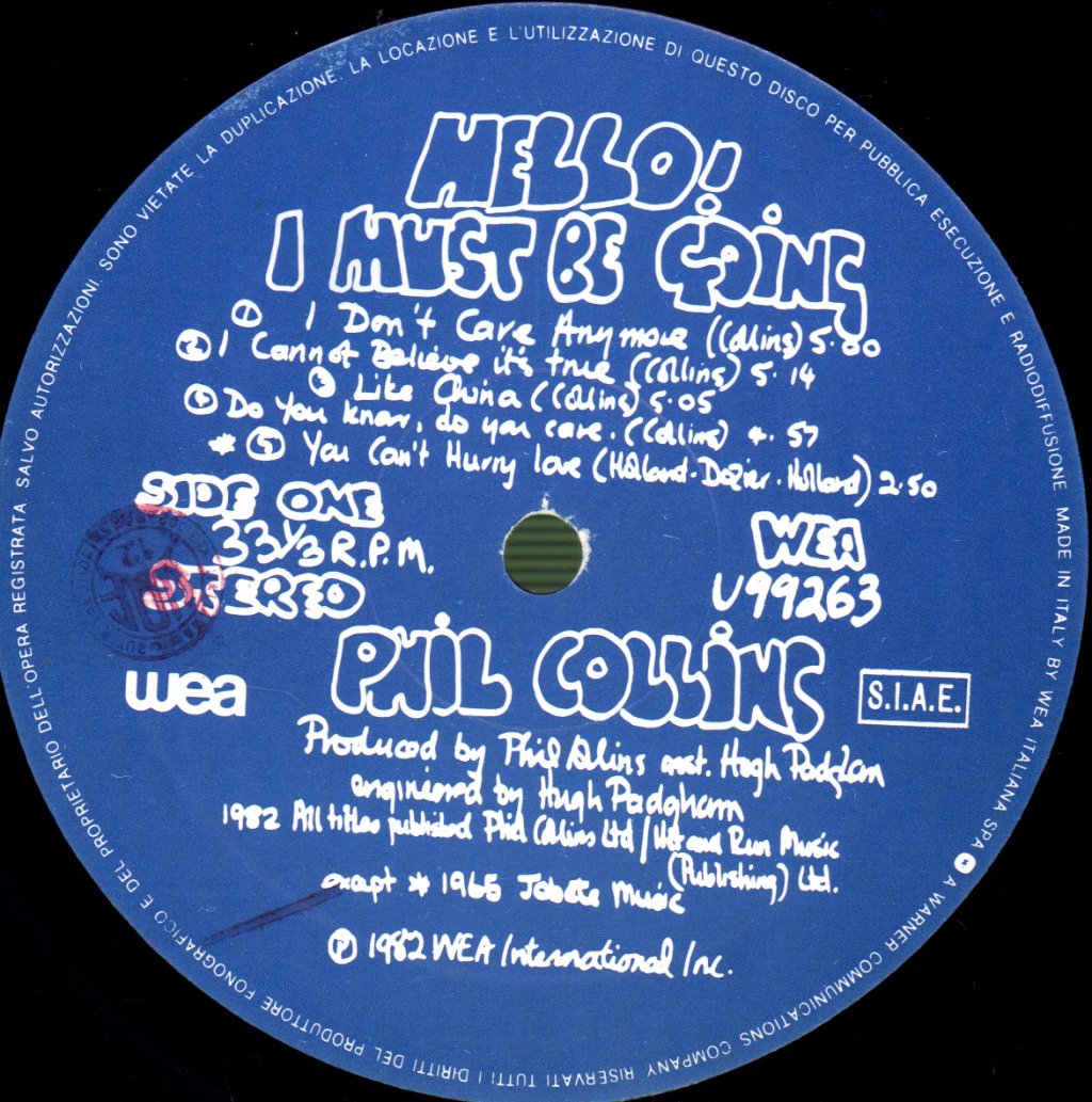 Phil Collins - Hello I Must Be Going - Lp