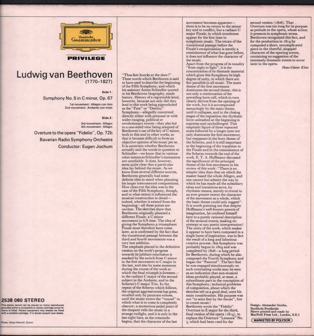 Eugen Jochum / Bavarian Radio Symphony Orchestra - Ludwig van Beethoven - Symphony No. 5 - Overture To 'Fidelio' - Lp