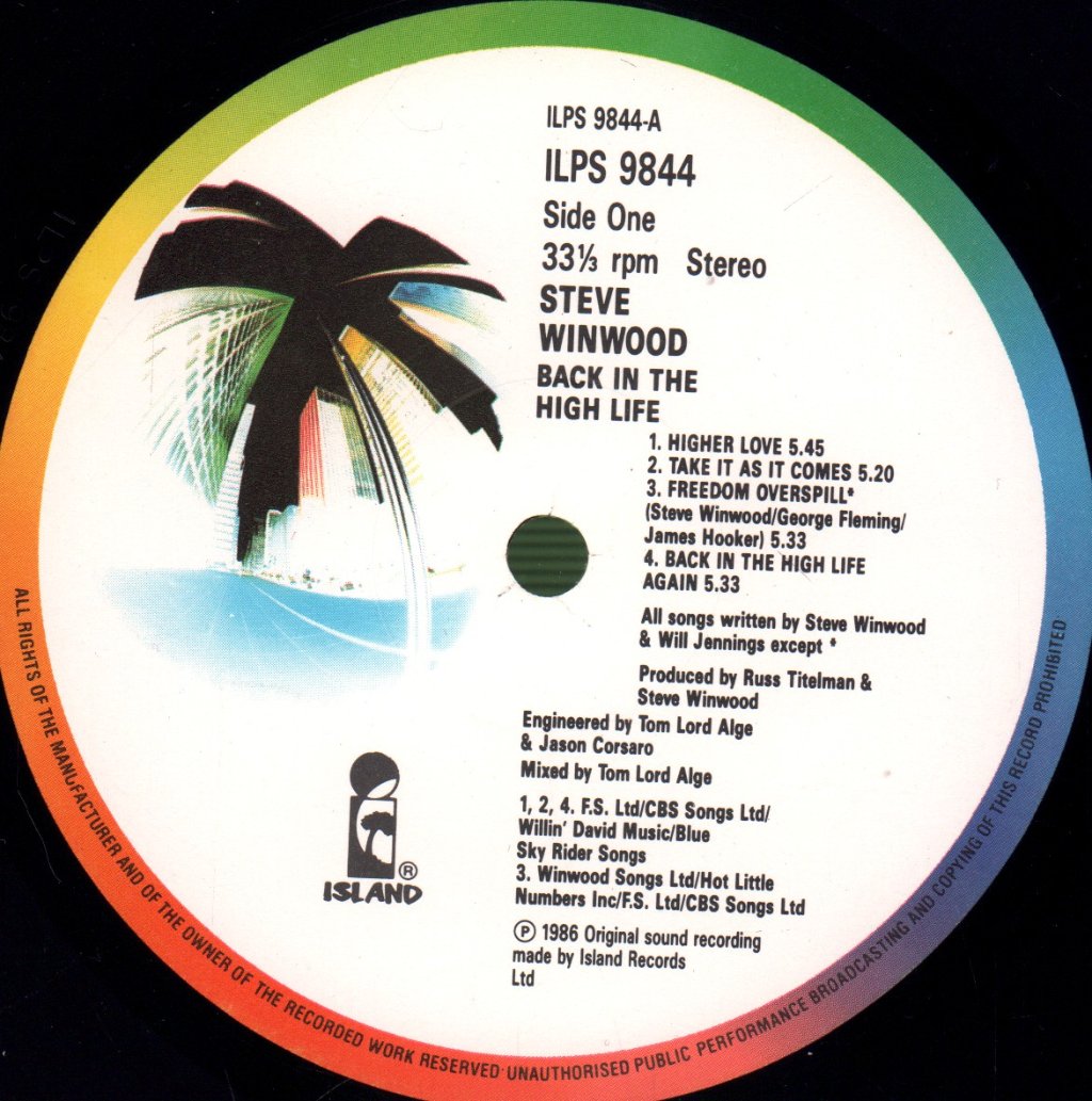 Steve Winwood - Back In The High Life - Lp