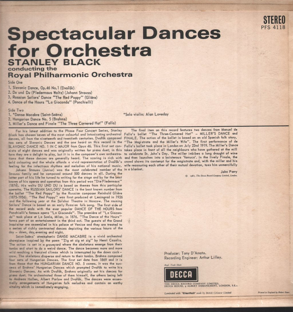 Stanley Black / Royal Philharmonic Orchestra - Spectacular Dances For Orchestra - Lp