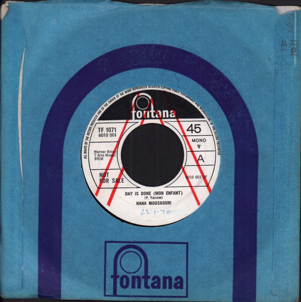 Nana Mouskouri - Day Is Done - 7 Inch