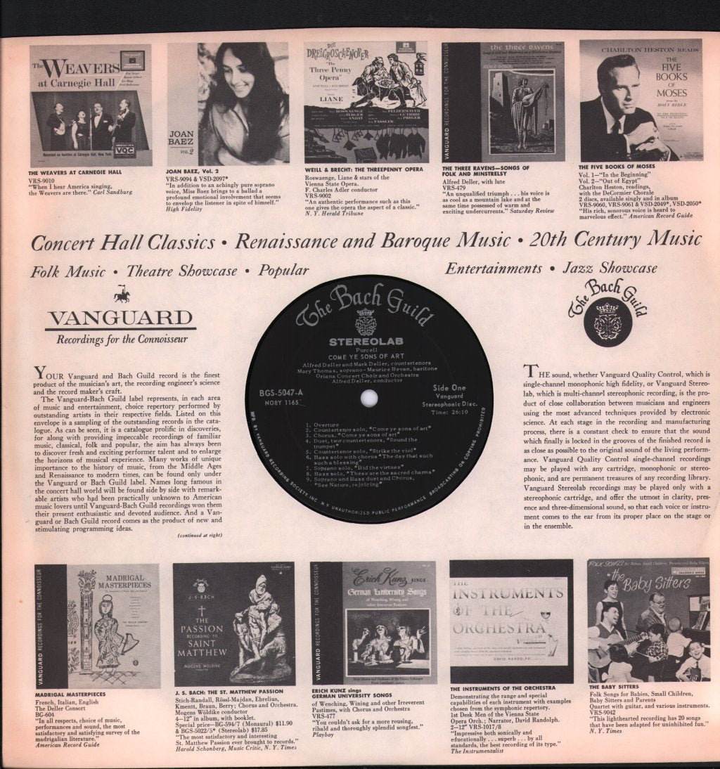 Alfred Deller /  Mark Deller / Oriana Concert Choir & Orchestra - Henry Purcell - Come Ye Sons Of Art - Lp