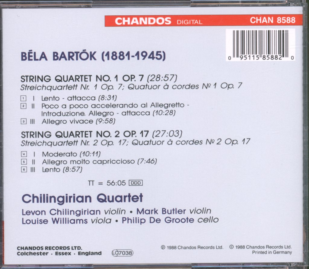 Chilingirian String Quartet - Bartok - String Quartets No.1 Op.7 No.2 Op.17 - Cd