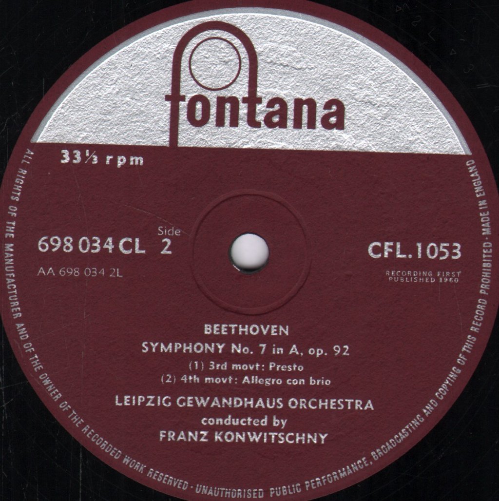 Franz Konwitschny / Leipzig Gewandhaus Orchestra - Beethoven - Symphony No 7 In A, Op.92 - Lp
