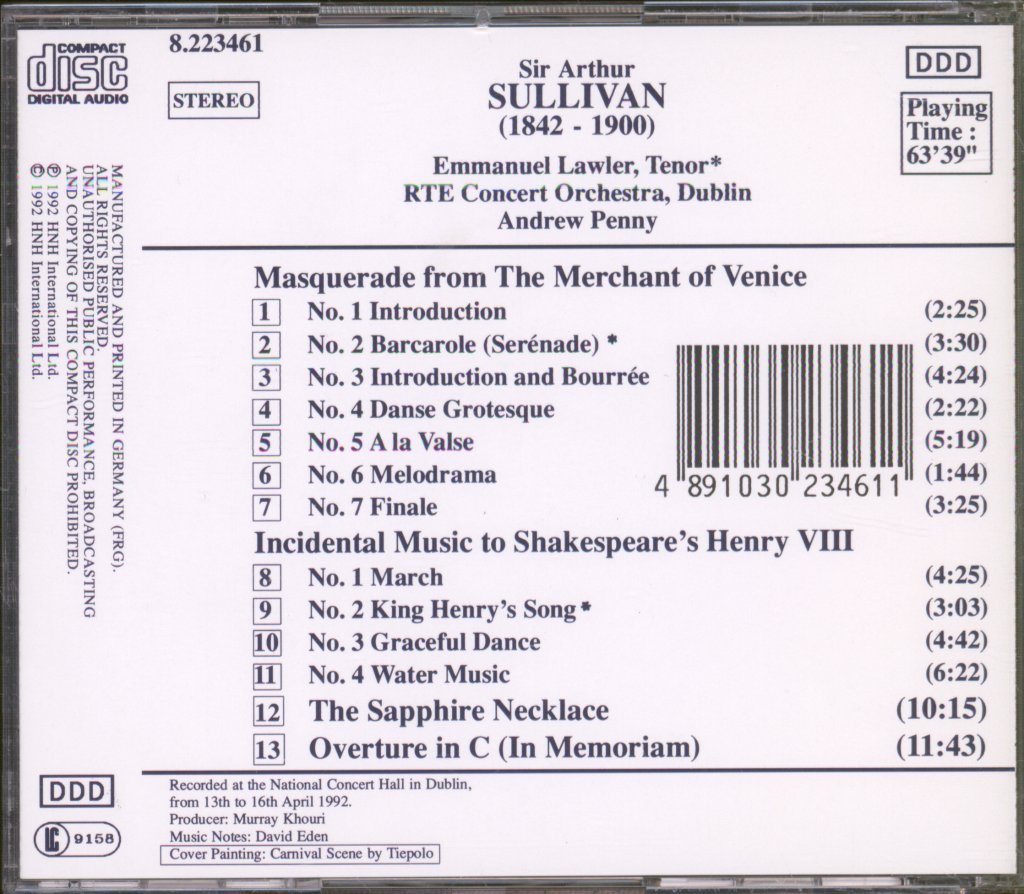 RTÉ Concert Orchestra, Andrew Penny - Sir Arthur Sullivan - Incidental Music - Cd