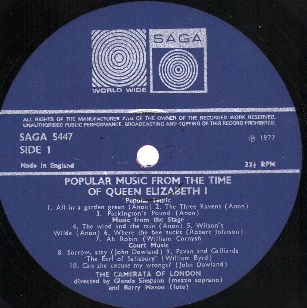 Camerata Of London - Popular Music From The Time Of Queen Elizabeth I - Lp