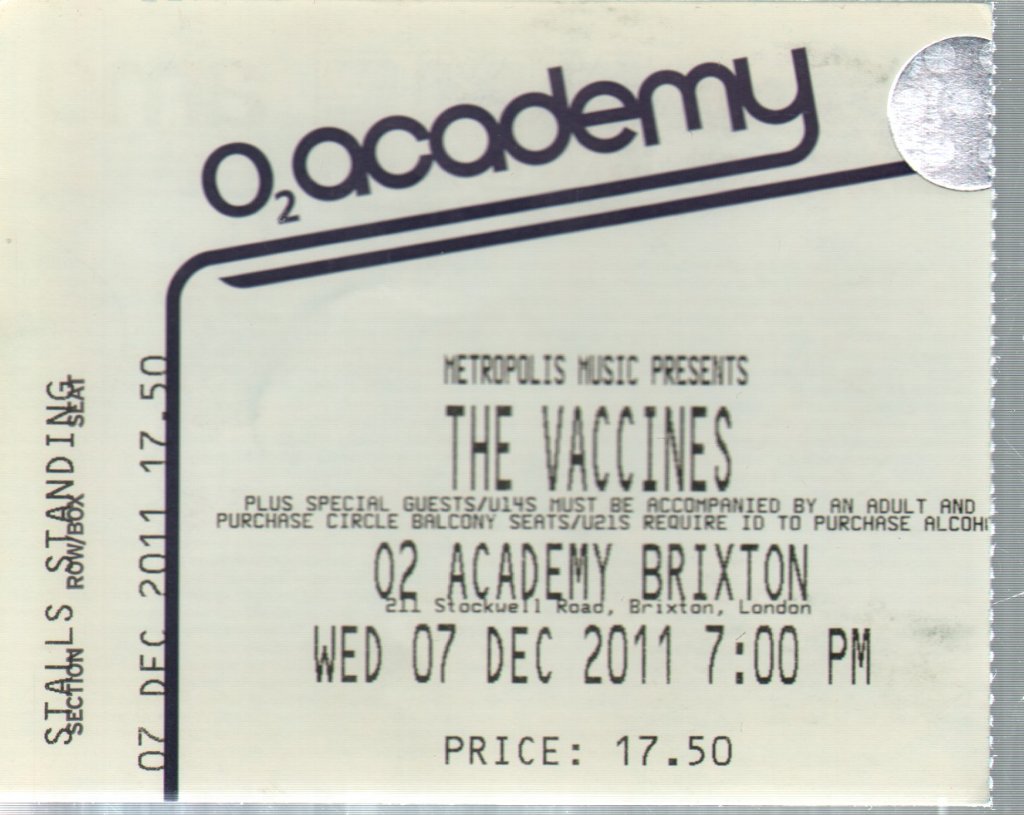 Vaccines - O2 Academy Brixton 07 December 2011 - Ticket