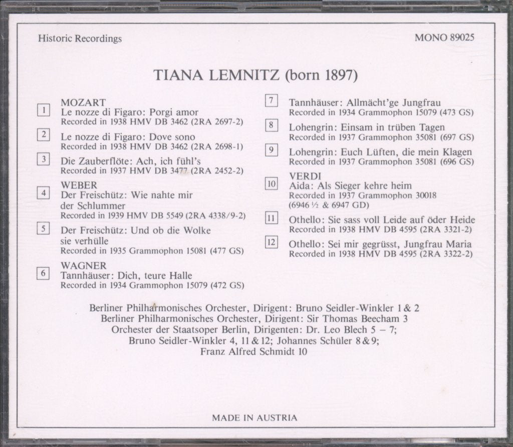 Tania Lemnitz - Lebendige Vergangenheit - Cd
