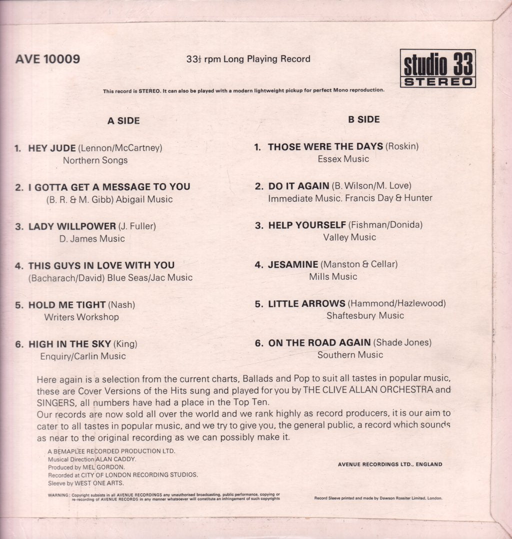 Clive Allan Orchestra And Singers - England's Top 12 - Lp