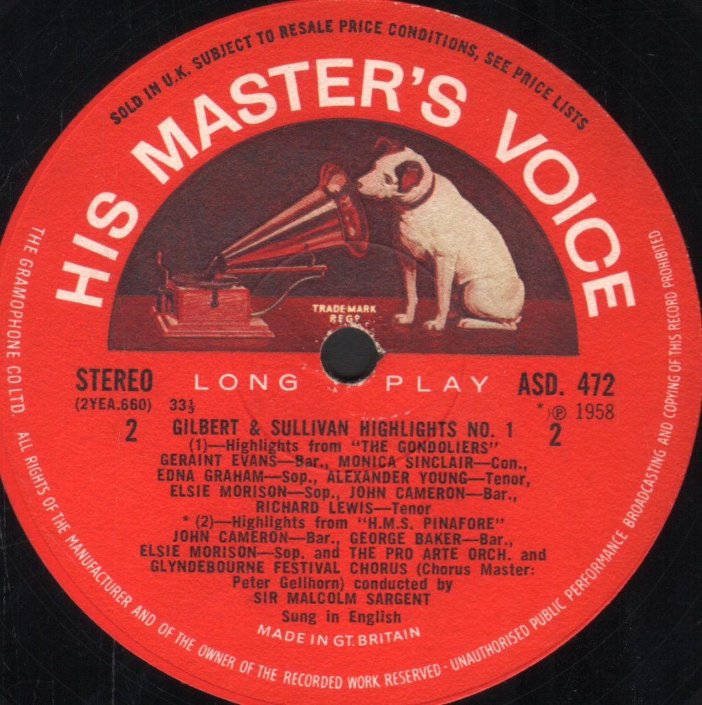 Sir Malcolm Sargent / Glyndebourne Festival Chorus / Pro Arte Orchestra - Gilbert & Sullivan Highlights No. 1 - Lp