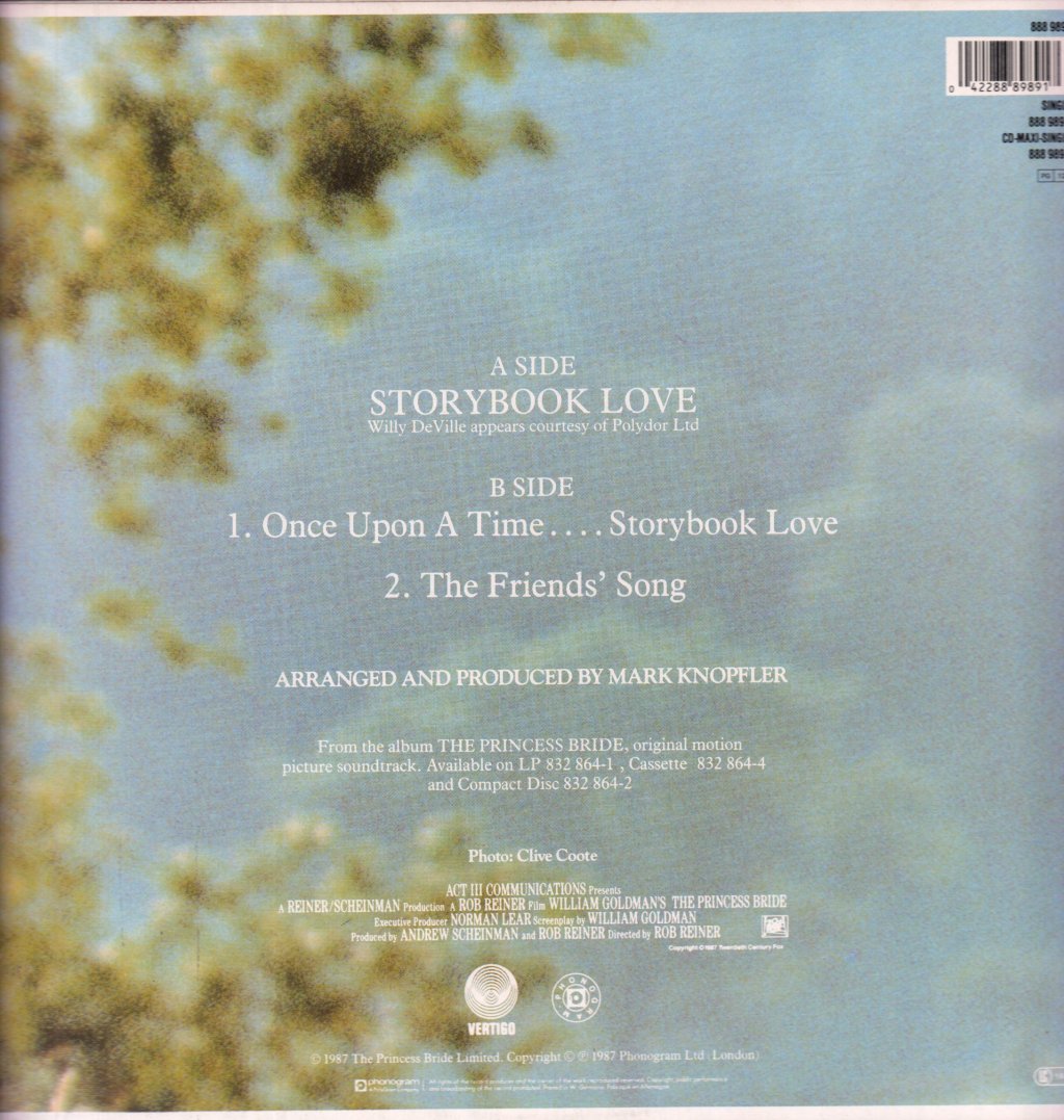 Mark Knopfler And Willy Deville - Storybook Love Theme From The Princess Bride - 12 Inch
