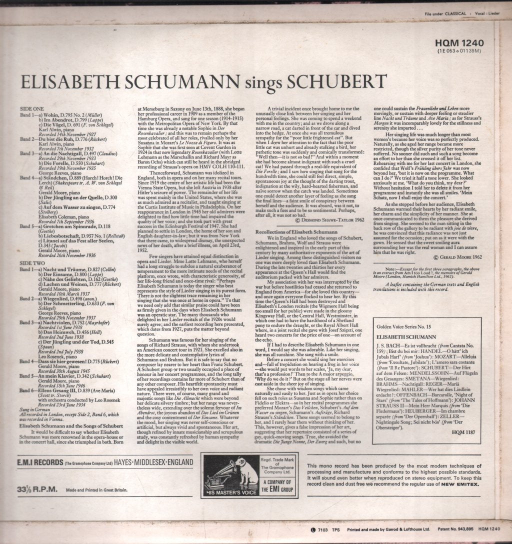 Elisabeth Schumann - Elisabeth Schumann Sings Schubert - Lp
