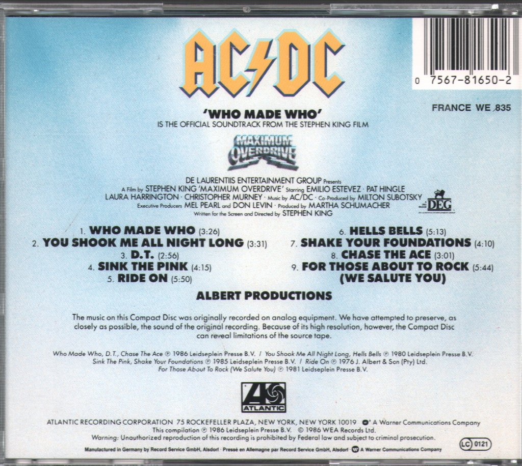 AC/DC - Who Made Who - Cd