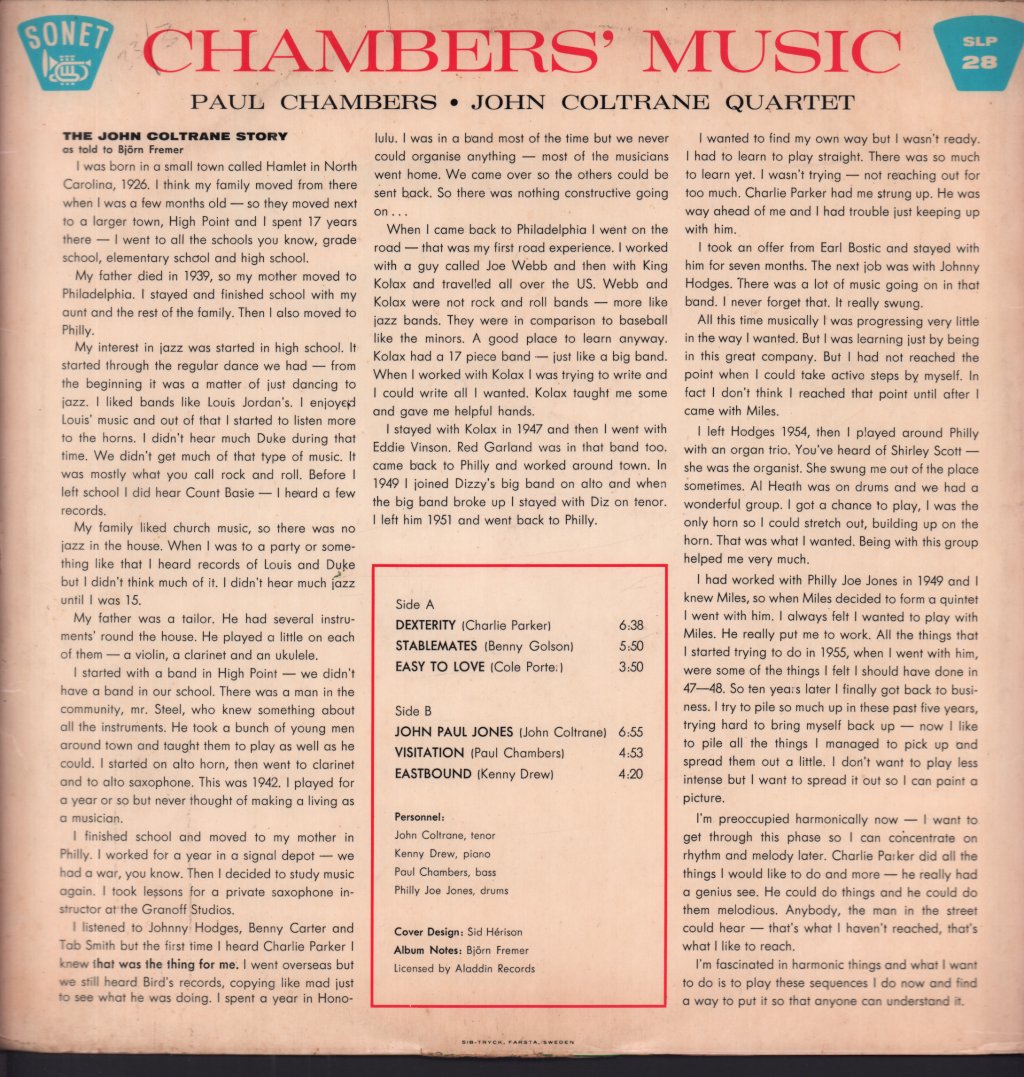 John Coltrane - Chambers' Music - Lp