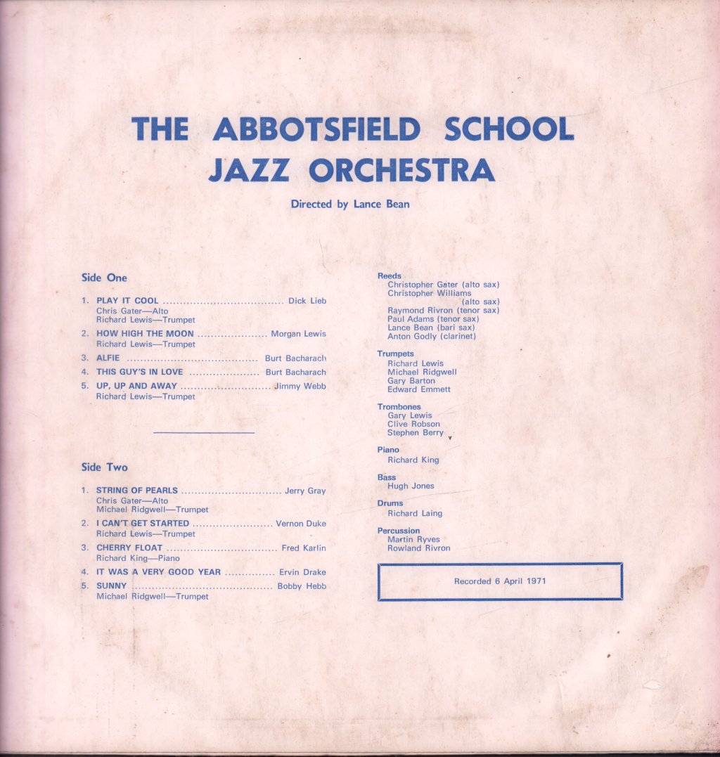 abbotsfield school jazz orchestra - up up and away - Lp
