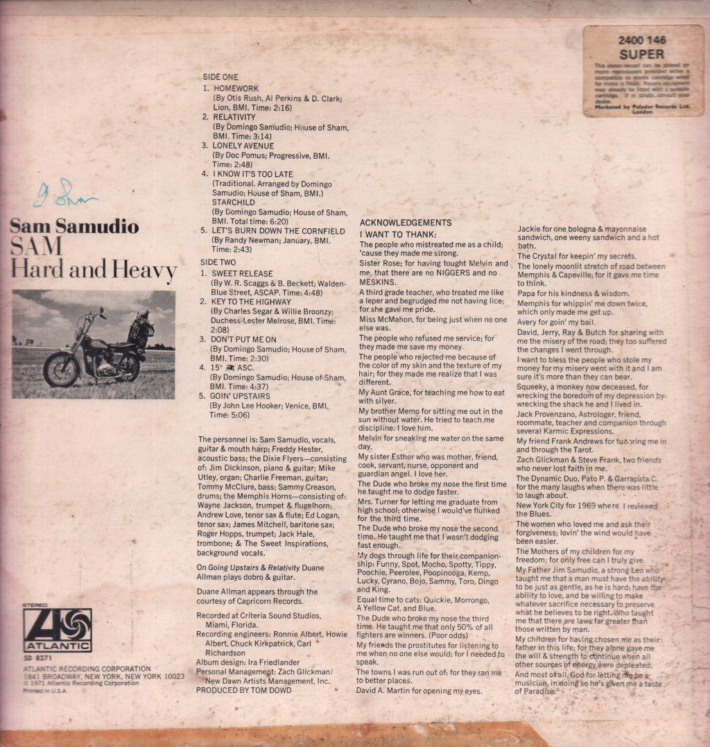 Sam Samudio - Sam, Hard And Heavy - Lp