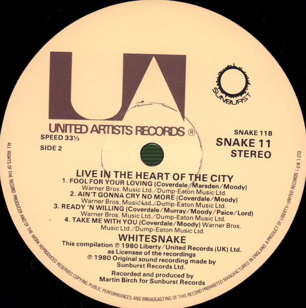 Whitesnake - Live In The Heart Of The City - Double Lp