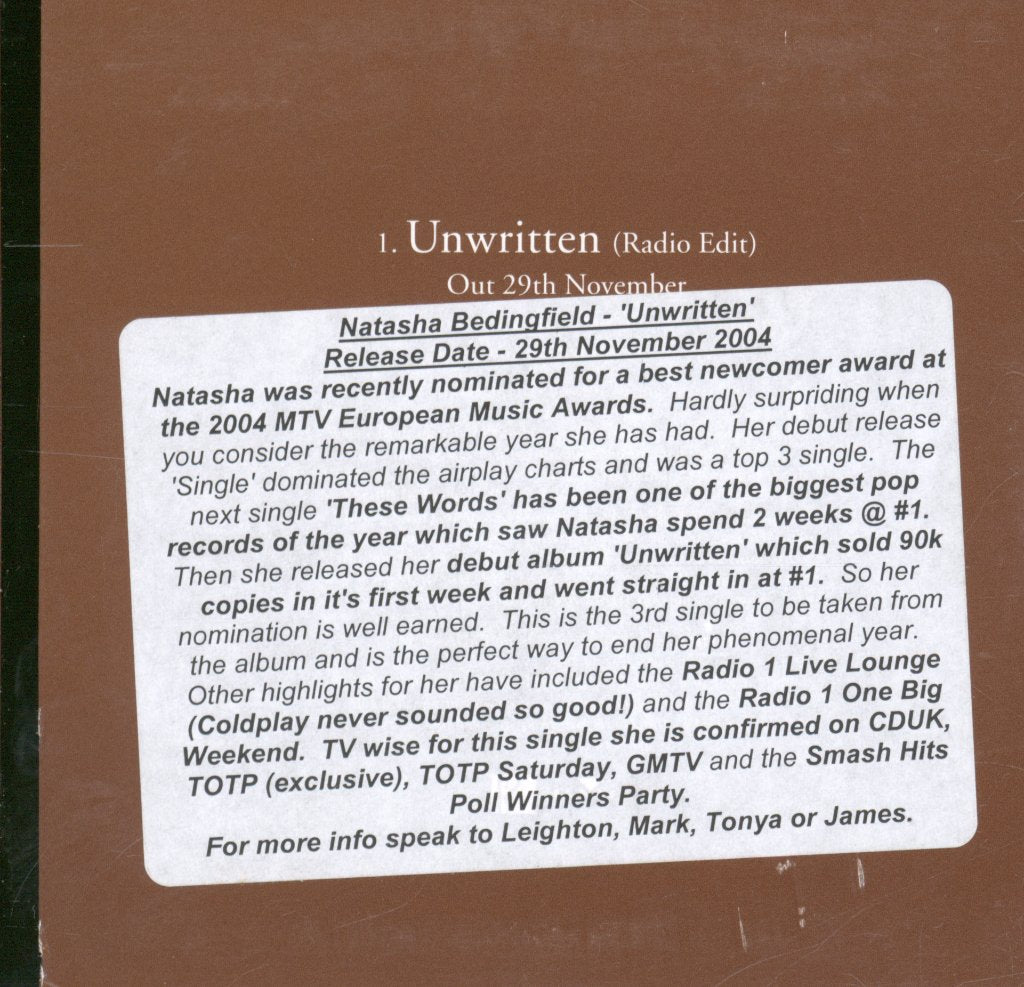 Natasha Bedingfield - Unwritten - Cd