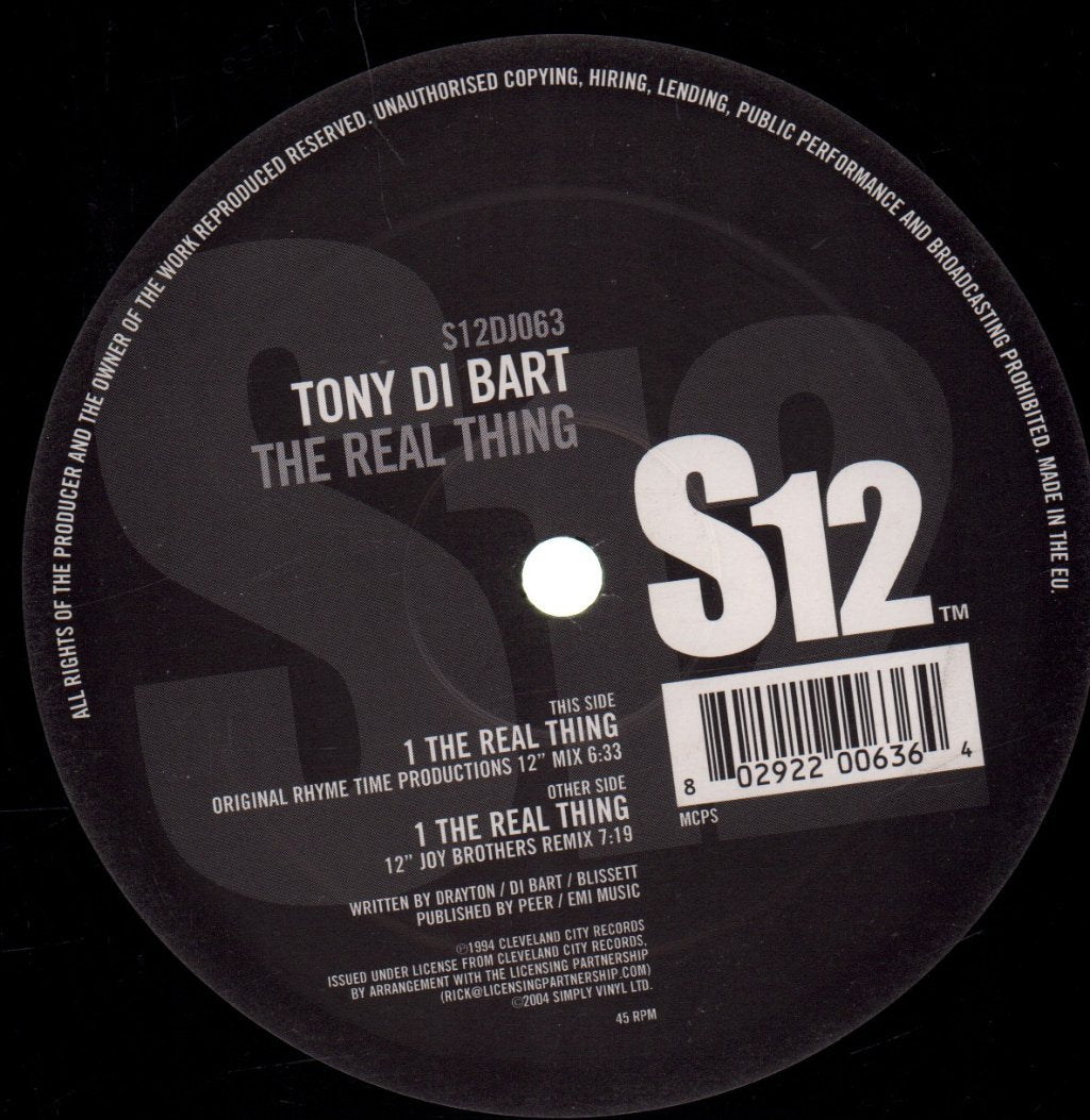Tony Di Bart - Real Thing - 12 Inch