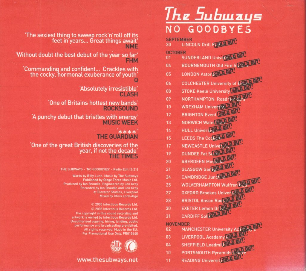 Subways - No Goodbyes - Cd