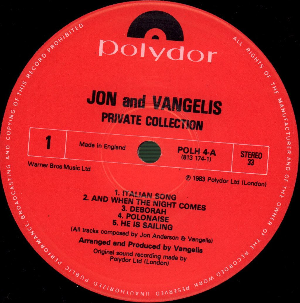 Jon And Vangelis - Private Collection - Lp