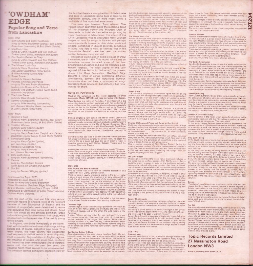 Owdham Edge - Popular Song And Verse From Lancashire - Lp