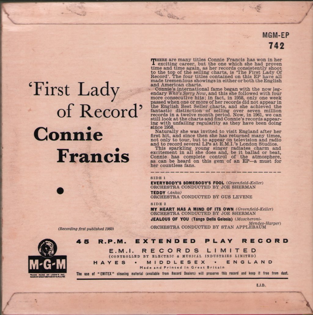 Connie Francis - First Lady Of Record - 7 Inch