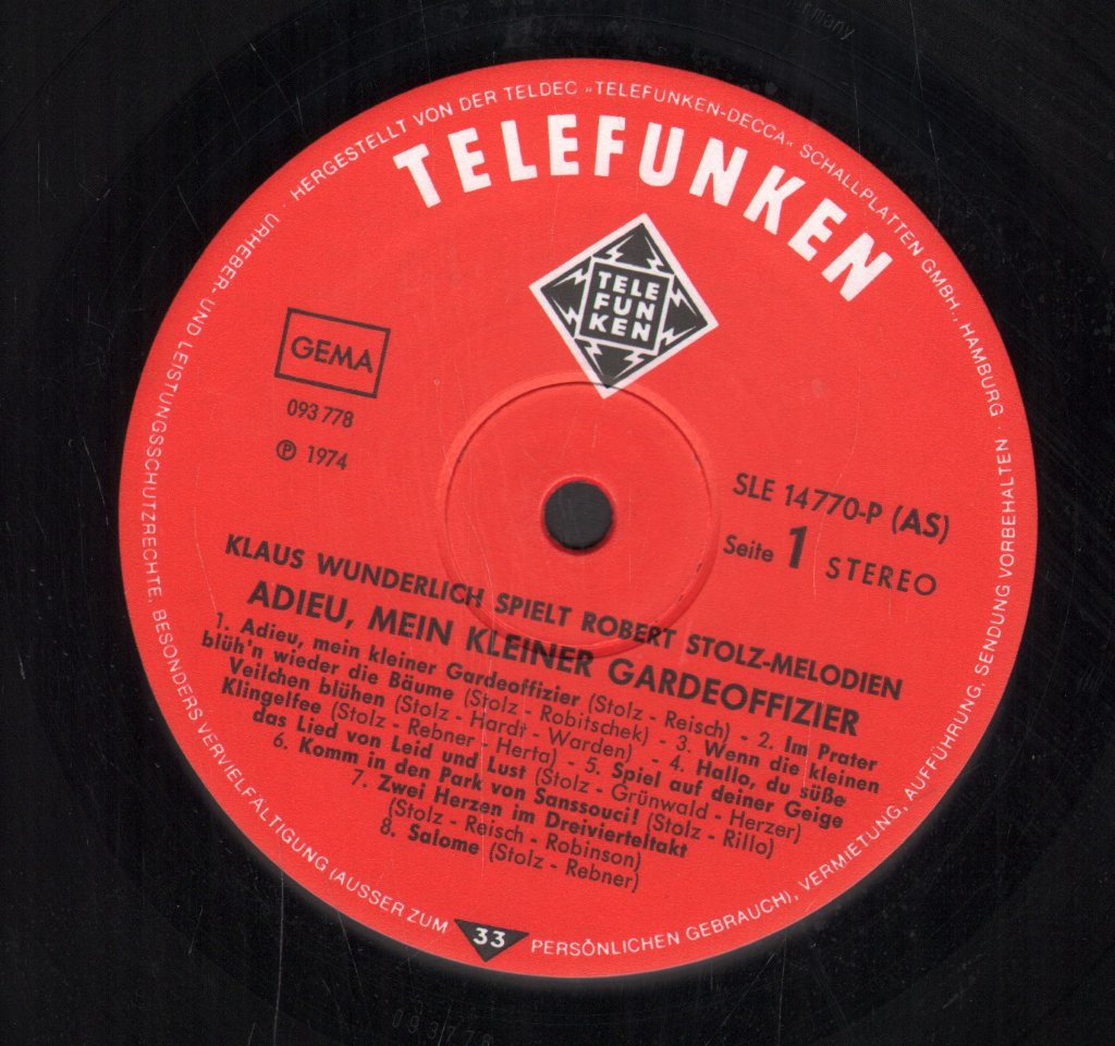 Klaus Wunderlich - Adieu, Mein Kleiner Gardeoffizier - Klaus Wunderlich Spielt Robert Stolz-Melodien - Lp