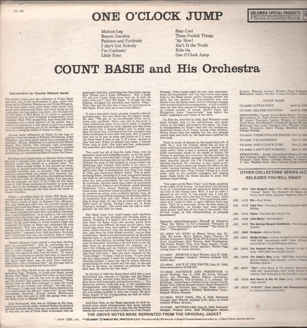 Count Basie Orchestra - One O'Clock Jump - Lp